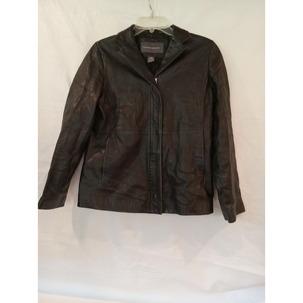 Banana Republic Women's Black Leather Jacket S  Cropped Short Sleek Pockets